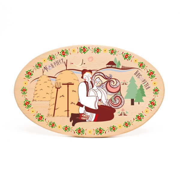 Tocator Oval din lemn - doi țărănei îndrăgostiți - 22cm x 14cm