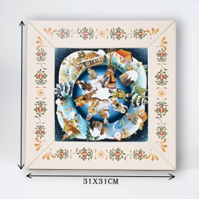 Tablou peisaj de iarna cu hora traditionala (decorat pe sticla cu rama din lemn)