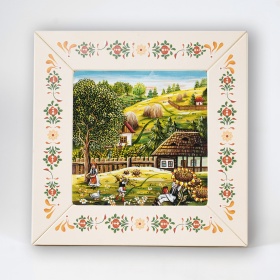 Tablou cu peisaj pitoresc de vara (decorat pe sticla cu rama din lemn)