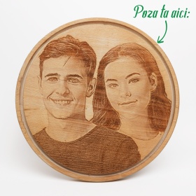 Tablou Rotund Gravat pe Lemn - Personalizabil 34 cm