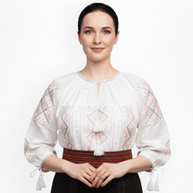 Ie traditionala alba cu roz pentru femei