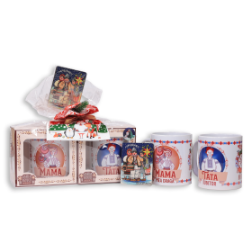 Set Promoțional de Crăciun căni Mama Tata + magnet colindatori