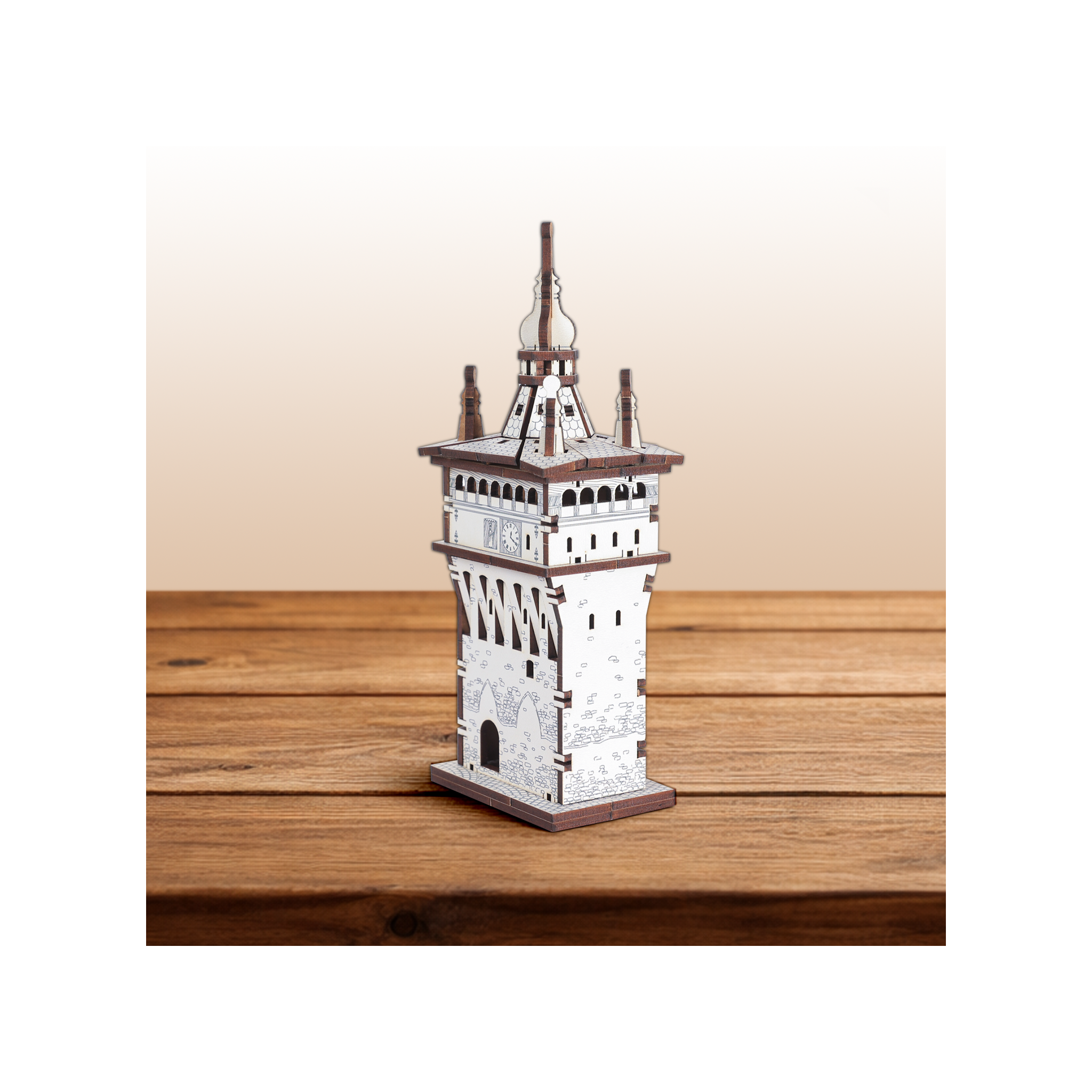 Turnul cu Ceas Sighisoara din Lemn 3D - 16 cm