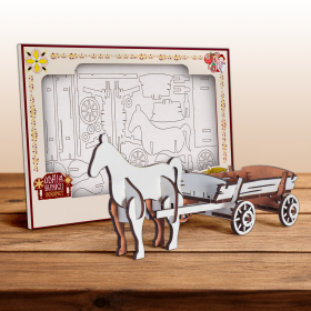 Puzzle 3D Lemn - Caruta si Cal - 9 cm