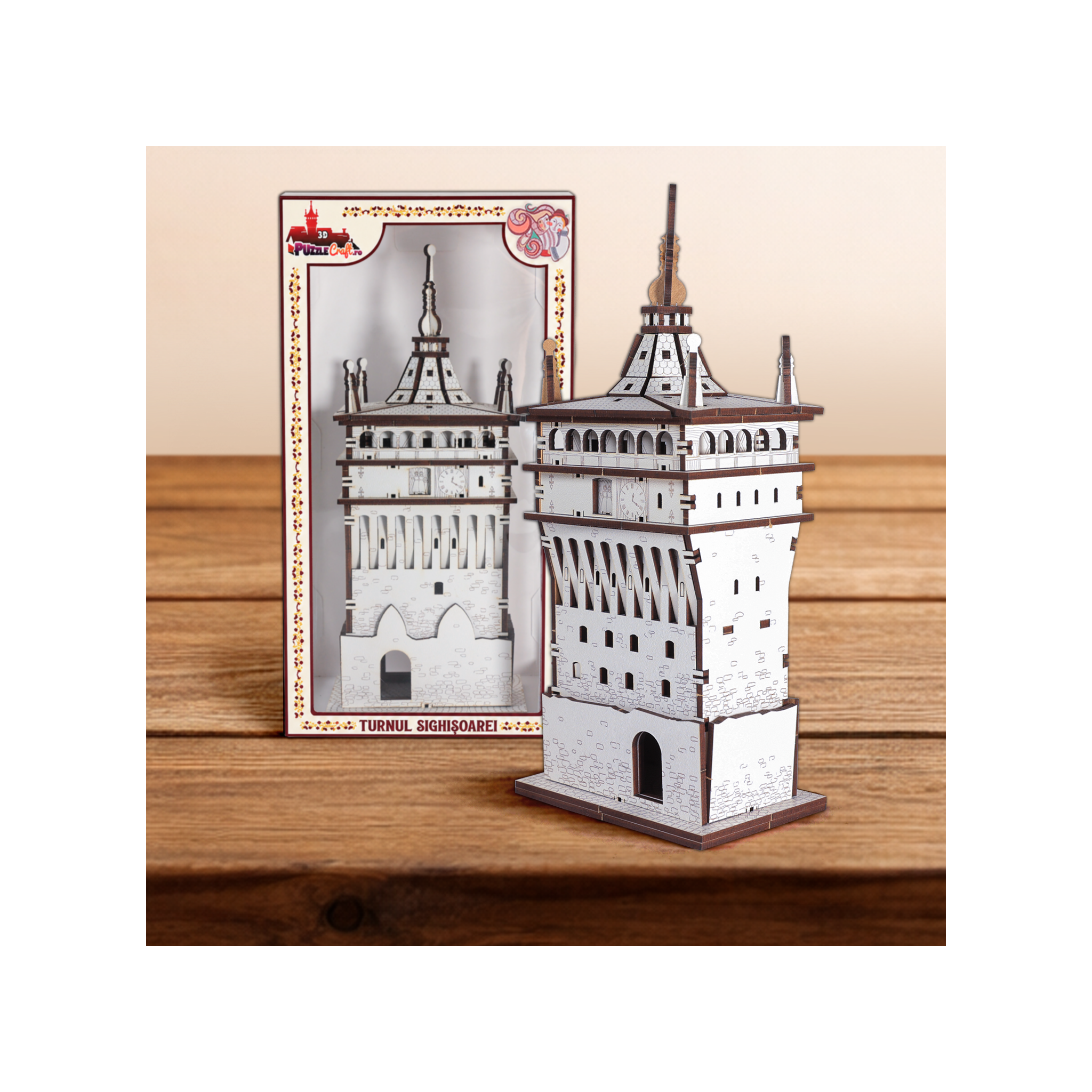 Turnul cu Ceas Sighisoara din Lemn 3D - 22 cm