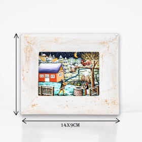 Tablou decorat pe sticla cu peisaj de iarna (rama din lemn) - 9cm x 14cm