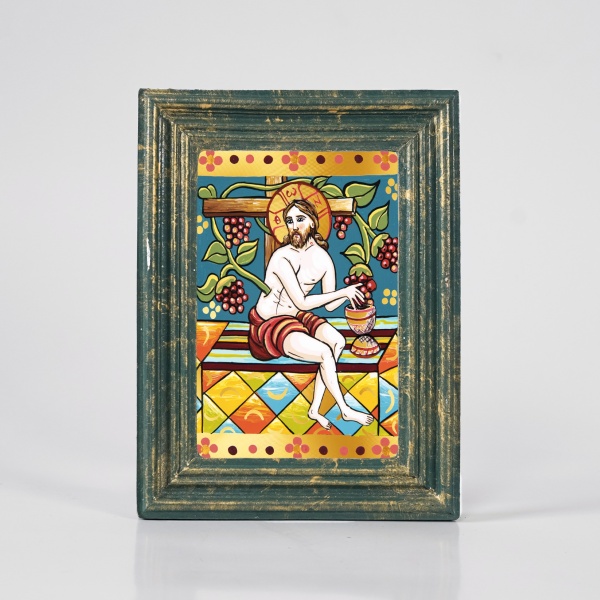 Icoana Hristos si vita de vie (decorata pe sticla) - 12cm x 16cm