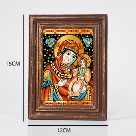Icoana Maicii Domnului cu Pruncul Iisus Hristos (decorata pe sticla) - 12cm x 16cm