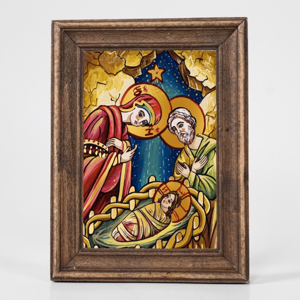 Icoana Nasterea lui Iisus Hristos (decorata pe sticla) - 15cm x 20cm