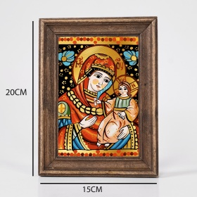 Icoana Maica Domnului cu Pruncul Iisus (decorata pe sticla) - 15cm x 20cm