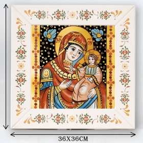 Icoana Maica Domnului si Pruncul Iisus (decorata pe sticla) - 36cm x 36cm