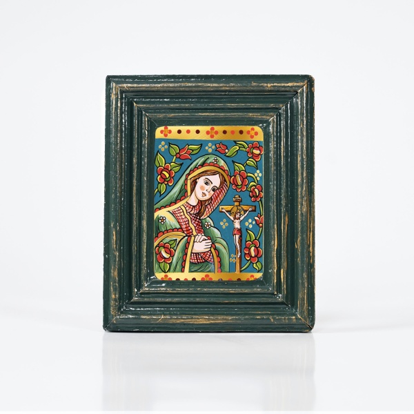 Icoana Tanguirea Maicii Domnului (decorata pe sticla) - 10cm x 12cm