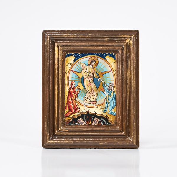 Icoana Pogorarea Mantuitorului Hristos la iad (decorata pe sticla) - 10cm x 12cm