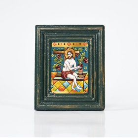 Icoana pe sticla cu Iisus Hristos cu vita de vie (decorata pe sticla) - 10cm x 12cm