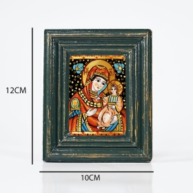 Icoana Maicii Domnului cu Pruncul Iisus Hristos (decorata pe sticla) - 10cm x 12cm