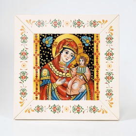 Icoana Maica Domnului si Pruncul Iisus (decorata pe sticla) - 31cm x 31cm