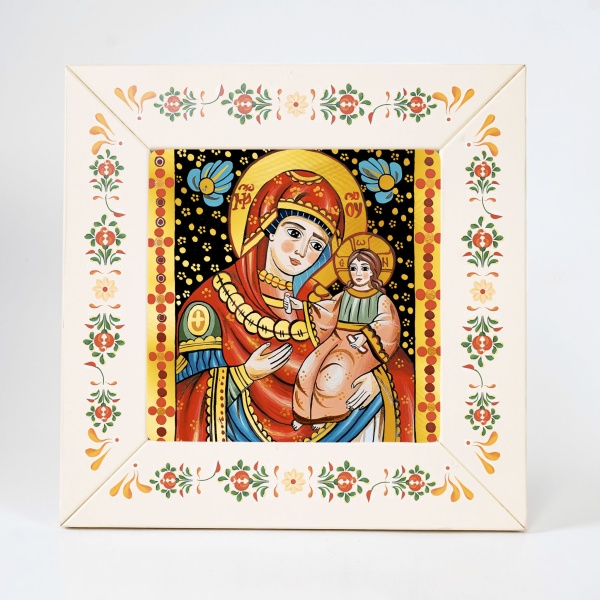 Icoana Maica Domnului si Pruncul Iisus (decorata pe sticla) - 31cm x 31cm