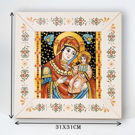 Icoana Maica Domnului si Pruncul Iisus (decorata pe sticla) - 31cm x 31cm