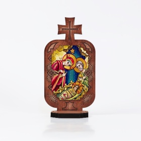 Candela din lemn cu Icoana - Nasterea Domnului Iisus Hristos - 21 cm x 12 cm