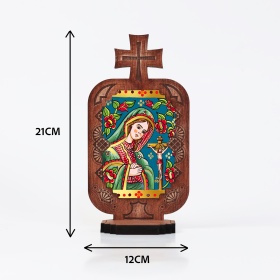 Candela din lemn cu Icoana - Tanguirea Maicii Domnului - 21 cm x 12 cm