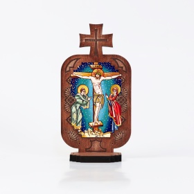 Candela din lemn cu Icoana - Rastignirea lui Iisus - 21 cm x 12 cm