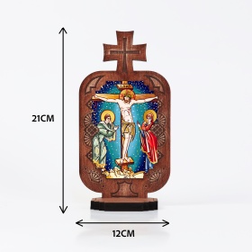 Candela din lemn cu Icoana - Rastignirea lui Iisus - 21 cm x 12 cm