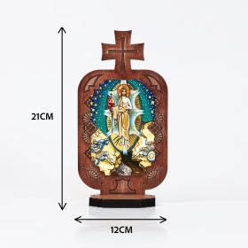 Candela din lemn cu icoana - Inaltarea Mantuitorului Iisus Hristos la iad - 21 cm x 12 cm