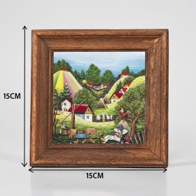 Tablou peisaj de vara (decorat pe sticla cu rama din lemn) - 15cm x 15cm