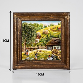 Tablou cu peisaj pitoresc de vara (decorat pe sticla cu rama din lemn) - 15cm x 15cm