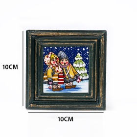 Tablou colindatori (decorat pe sticla cu rama din lemn) - 10cm x 10cm